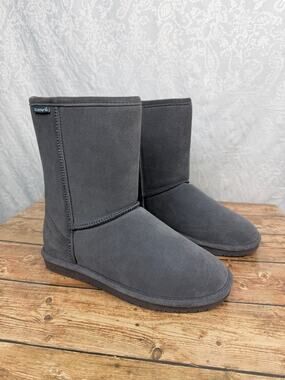 BEARPAW Women's Gray Classic Short Ankle Boots Casual Winter Boots Size 10